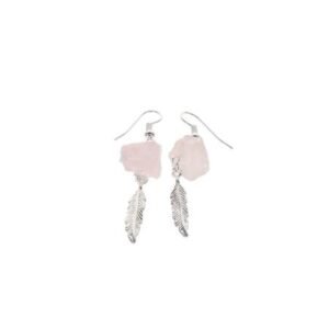 Rose Quartz Rough Point Feather Earrings