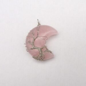 Rose Quartz Moon Wire Wrapped Tree Of Life Pendant